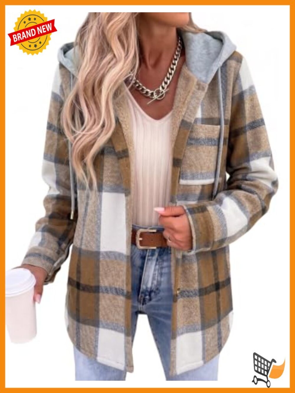 Zeagoo Women Plaid Fleece Shacket Hooded Winter Coat Warm Jacket